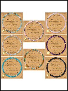 8-Piece Cross Bracelet Set Christian Beaded Stretch Bracelets Women Gift